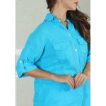 Camisa Clássica Linho Italiano Azul Turquesa