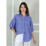 Camisa Clássica Linho Italiano Azul Hortênsia