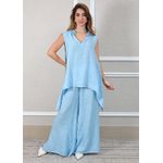 Vestido Elisa Linho Italiano Azul Hortênsia .