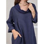 Vestido Leticia Linho Italiano Azul Marinho .