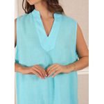 Vestido Luana Linho Italiano Azul Turquesa .