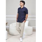 Camisa Masculina Manga Curta Davi - Linho Italiano Marinho