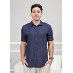 Camisa Masculina Manga Curta Davi - Linho Italiano Marinho