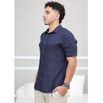 Camisa Masculina Manga Curta Davi - Linho Italiano Marinho