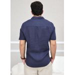 Camisa Masculina Manga Curta Davi - Linho Italiano Marinho