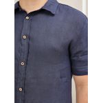 Camisa Masculina Manga Curta Davi - Linho Italiano Marinho