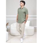 Camisa Masculina Manga Curta Davi - Linho Italiano Verde Militar