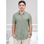 Camisa Masculina Manga Curta Davi - Linho Italiano Verde Militar
