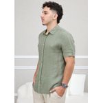 Camisa Masculina Manga Curta Davi - Linho Italiano Verde Militar
