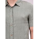 Camisa Masculina Manga Curta Davi - Linho Italiano Verde Militar