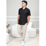 Camisa Masculina Manga Curta Davi - Linho Italiano Preta