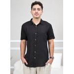 Camisa Masculina Manga Curta Davi - Linho Italiano Preta