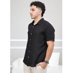 Camisa Masculina Manga Curta Davi - Linho Italiano Preta