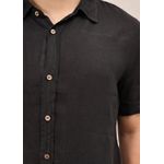 Camisa Masculina Manga Curta Davi - Linho Italiano Preta