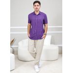 Camisa Masculina Manga Curta Davi - Linho Italiano Roxa