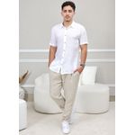 Camisa Masculina Manga Curta Davi - Linho Italiano Branca