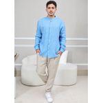 Camisa Masculina Enrico Linho Italiano Azul Hortênsia