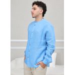 Camisa Masculina Enrico Linho Italiano Azul Hortênsia