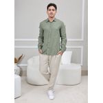 Camisa Masculina Manga Longa Samuel - Linho Italiano Verde Militar