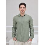 Camisa Masculina Manga Longa Samuel - Linho Italiano Verde Militar