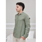 Camisa Masculina Manga Longa Samuel - Linho Italiano Verde Militar