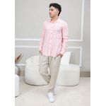 Camisa Masculina Manga Longa Samuel - Linho Italiano Rosa Bebe