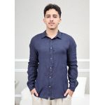 Camisa Masculina Manga Longa Samuel - Linho Italiano Marinho