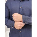 Camisa Masculina Manga Longa Samuel - Linho Italiano Marinho