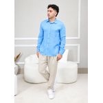 Camisa Masculina Manga Longa Samuel - Linho Italiano Azul Hortênsia