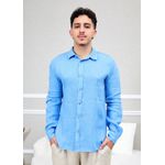 Camisa Masculina Manga Longa Samuel - Linho Italiano Azul Hortênsia