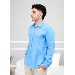 Camisa Masculina Manga Longa Samuel - Linho Italiano Azul Hortênsia