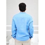 Camisa Masculina Manga Longa Samuel - Linho Italiano Azul Hortênsia