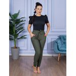 Calça Feminina Skinny Alfaiataria com Amarração Verde Militar