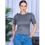 Camiseta Feminina Canelada Manga Princesa Cinza