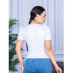 Camiseta Feminina Canelada Manga Princesa Branco