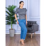 Camiseta Feminina Canelada Manga Princesa Cinza