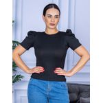 Camiseta Feminina Canelada Manga Princesa Preto