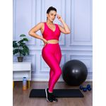 Conjunto Fitness Calça Legging 3D Cós Reto + Top Nadador Pink