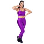 Conjunto de Academia Calça Legging 3D Cós Cruzado + Top Alça Roxo