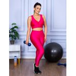 Conjunto Fitness Calça Legging 3D Cós Cruzado + Top Nadador Pink