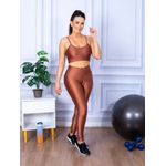 Conjunto de Academia Calça Legging 3D Cós Cruzado + Top Alça Bronze