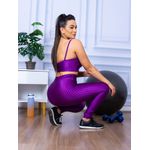 Conjunto de Academia Calça Legging 3D Cós Cruzado + Top Alça Roxo