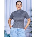 Camiseta Gola Alta Manga Curta Canelada Cinza