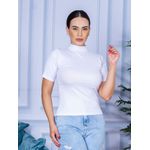 Camiseta Gola Alta Manga Curta Canelada Branco