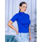 Camiseta Gola Alta Manga Curta Canelada Royal