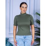 Camiseta Gola Alta Manga Curta Canelada Verde