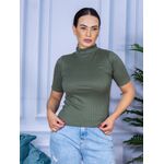 Camiseta Gola Alta Manga Curta Canelada Verde