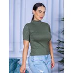 Camiseta Gola Alta Manga Curta Canelada Verde