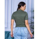 Camiseta Gola Alta Manga Curta Canelada Verde