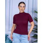 Camiseta Gola Alta Manga Curta Canelada Bordo